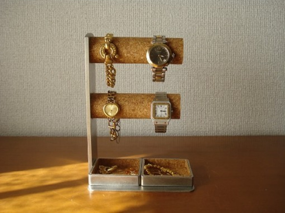 腕時計を飾る　丸パイプ2段でかいトレイ4〜6本掛け腕時計スタンド 　ak-design　No.81114 