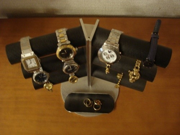 腕時計　収納　ブラック12本掛け角度付きロングトレイスタンド　受注製作　No.141127 5枚目の画像