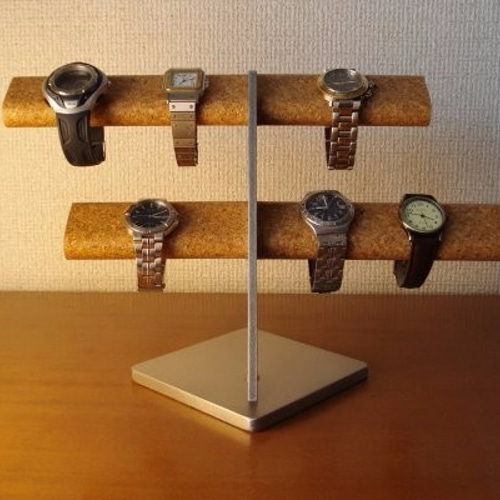 腕時計スタンド　 だ円パイプ　腕時計、リングアクセサリー収納スタンド 腕時計スタンド だ円パイプ腕時計2本掛け小物入れ付き ak