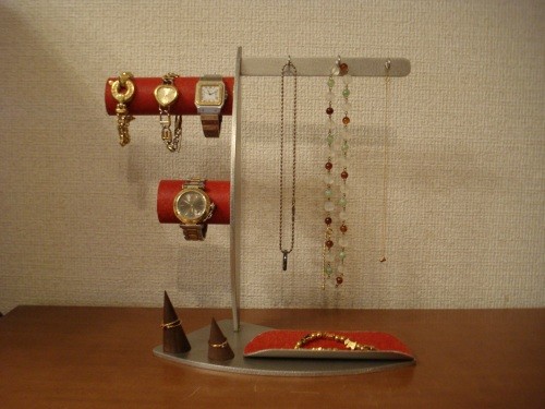 ハンドメイド　腕時計　上段パイプ直径4.0cm、下段パイプ4.4cmレッドアクセサリー収納スタンド　No.13021