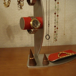ハンドメイド　腕時計　上段パイプ直径4.0cm、下段パイプ4.4cmレッドアクセサリー収納スタンド　No.13021 6枚目の画像