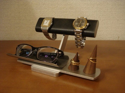 バレンタインデーにどうぞ　　ブラック2本掛け腕時計、ダブルリング、メガネスタンド　★リングスタンド未固定 14,850円