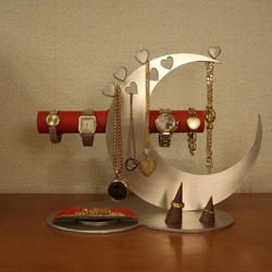 アクセサリーケース　レッド指輪、ネックレス、腕時計三日月スタンド パート2　13613 1枚目の画像