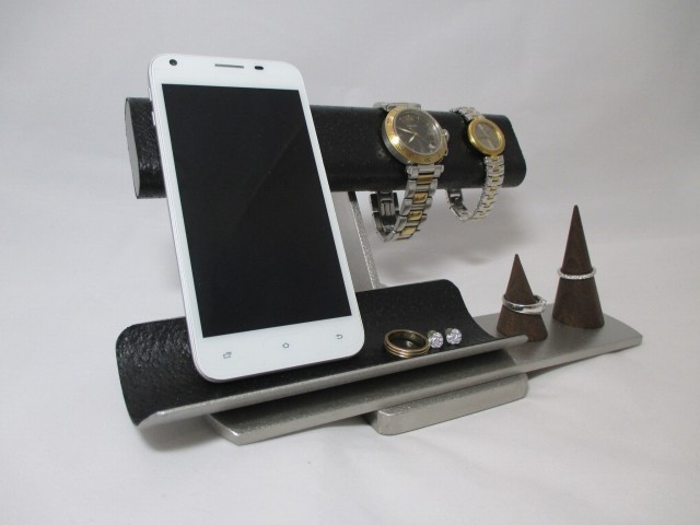 バレンタインデーにどう　だ円パイプブラック腕時計4本掛け、スマホ、めがね、アクセサリー収納スタンド　　No.161213｜詳細画像