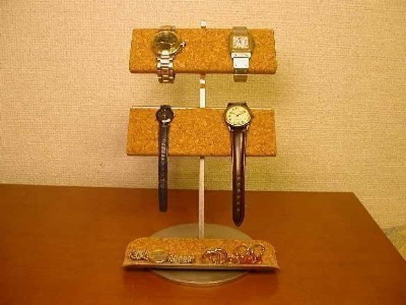 腕時計　飾る　　革バンド＆メタルバンド4本掛けトレイ付き腕時計スタンド　IMG0161 2枚目の画像