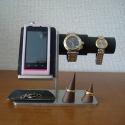 腕時計　飾る　　時計、リング、その他アクセサリー収納スタンド　スマホスタンドブラック仕様 1枚目の画像