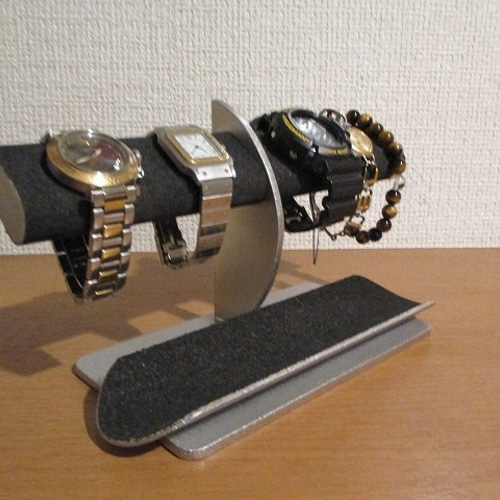 腕時計スタンド ブラック2本掛けロングハーフパイプトレイ付き ak