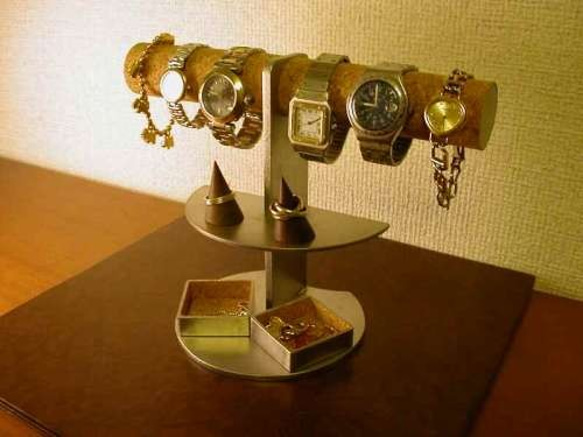 アクセサリー　飾る　4～6本掛け腕時計ディスプレイスタンド　ダブル角トレイ付き　080703 4枚目の画像