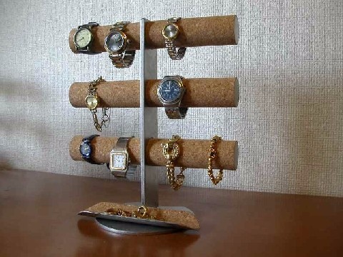 誕生日プレゼントに　ステンレス製12本掛けインテリア腕時計収納スタンド　ロングトレイ