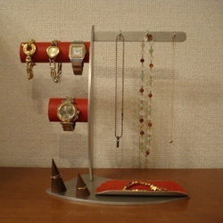 Xmasプレゼントに　上段パイプ直径4.0cm、下段パイプ4.4cmレッドアクセサリー収納スタンド　N13218 2枚目の画像