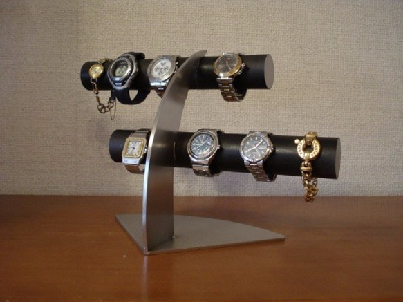 誕生日プレゼントに　ブラック　6本掛けデザイン腕時計スタンド★太めパイプ 2枚目の画像