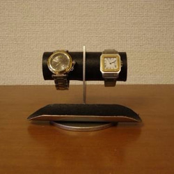 腕時計スタンド　どっしりちょっと太めのパイプブラックコルク腕時計スタンド 2枚目の画像