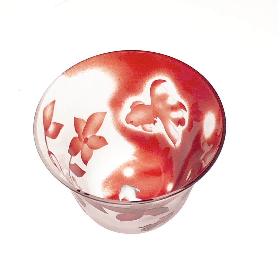 【木箱入り】限定1 金魚とお花のおちょこ　ガラスのぐい吞み　酒器　fish&flower～
