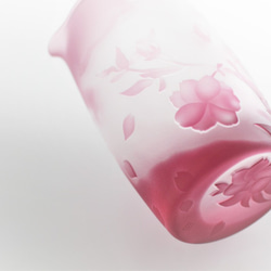 〜櫻花〜粉紅色玻璃清酒瓶Tokkuri壺，彩色玻璃清酒套裝 第1張的照片