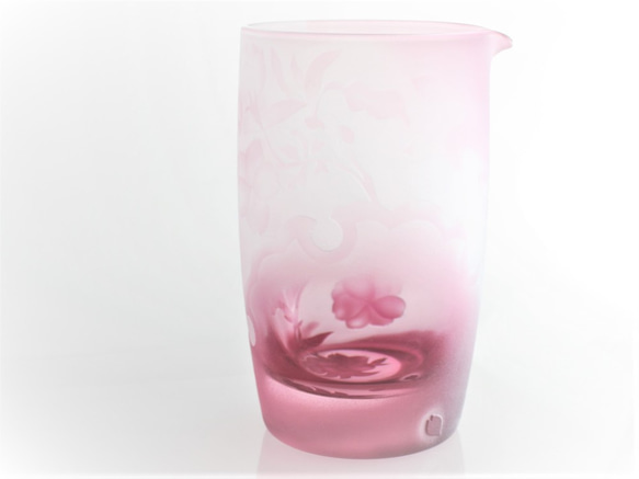 〜櫻花〜粉紅色玻璃清酒瓶Tokkuri壺，彩色玻璃清酒套裝 第2張的照片