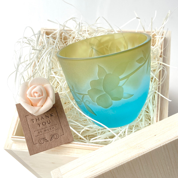 【木盒裝】～山吹～（山吹）玻璃杯（清酒套裝）Guinomi Yellow ✖️ Blue 第4張的照片