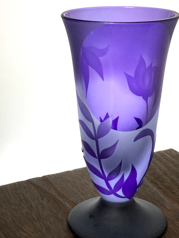 【一点もの】満月のセレナーデ　花柄　ひとくちグラス　足つきグラス　purple glassware 1客 1枚目の画像