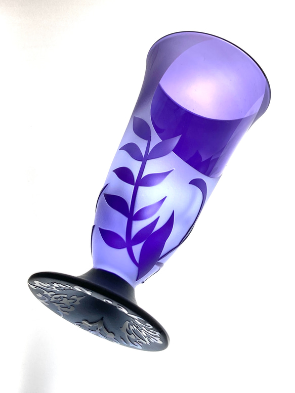 【一点もの】満月のセレナーデ　花柄　ひとくちグラス　足つきグラス　purple glassware 1客 2枚目の画像