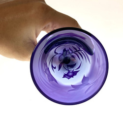 【一点もの】満月のセレナーデ　花柄　ひとくちグラス　足つきグラス　purple glassware 1客 6枚目の画像