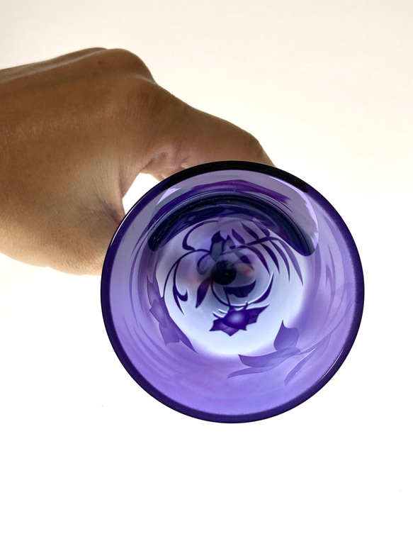 【一点もの】満月のセレナーデ　花柄　ひとくちグラス　足つきグラス　purple glassware 1客 6枚目の画像