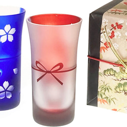 [定制]江戶琉璃對一口玻璃杯~oiwai~櫻花和日本絲帶日本紀念品 第3張的照片
