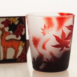 [Hanafuda Glass] Momiji deer~ 玻璃杯 酒杯 Made-to-order 第2張的照片