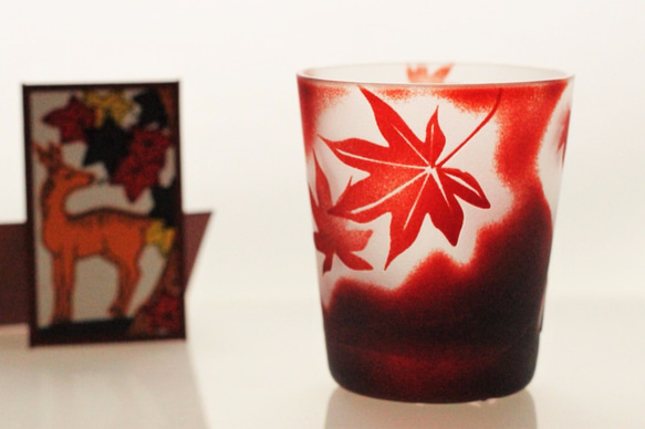 [Hanafuda Glass] Momiji deer~ 玻璃杯 酒杯 Made-to-order 第3張的照片