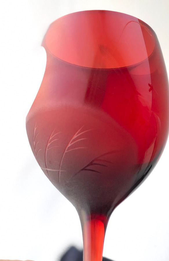 【たこG様用】ススキに月 〜花札ガラスのワイングラス 3枚目の画像