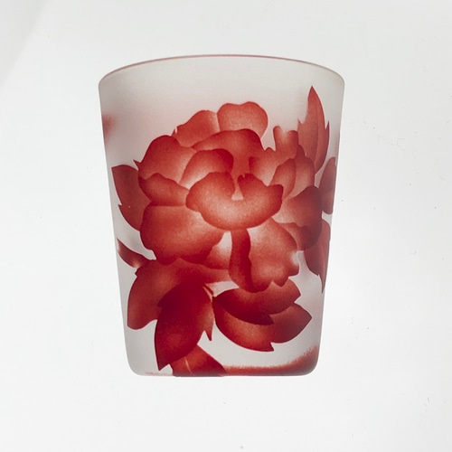 花札硝子】蝶に牡丹 〜ガラスのおちょこ〜 ぐい吞み 酒器【受注製作