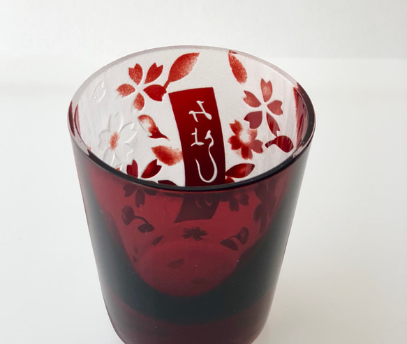 【花札硝子】桜みよしの　ガラスのおちょこ　ぐい吞み　酒器【受注製作】 4枚目の画像