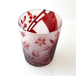 【花札硝子】桜に幕〜　ガラスのおちょこ〜　ぐい吞み　酒器【受注製作】 3枚目の画像