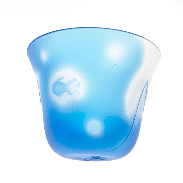 [木盒]貓尾垂釣淡藍色玻璃清酒碗江戶玻璃 第4張的照片