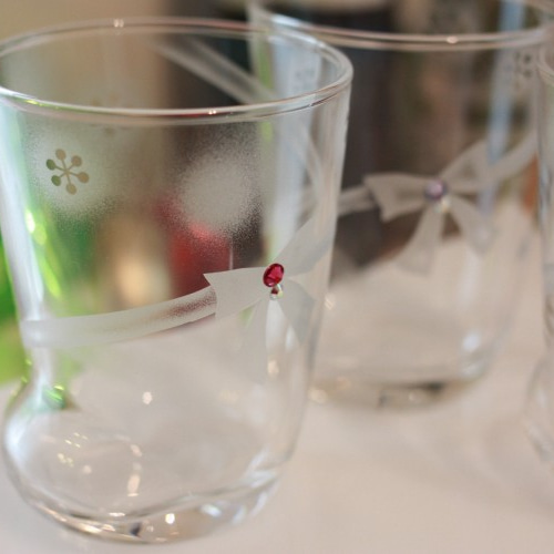 長靴の形のグラス リボンと雪とスワロフスキー（3個セット） グラス  