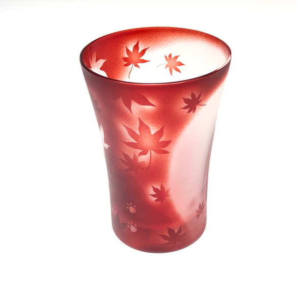 ネコと読書の秋  紅葉　本　赤　タンブラー　グラス 5枚目の画像