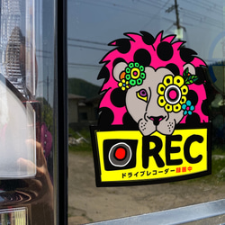 REC●ドライブレコーダー録画中ステッカー/ライオンドット 3枚目の画像