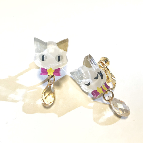 再販】猫ちゃんの耳飾り（黒猫・白猫・サバトラ・茶トラ・三毛猫