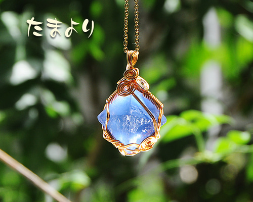 14kgf ブルー フローライト チャーム ネックレス ペンダント トップ