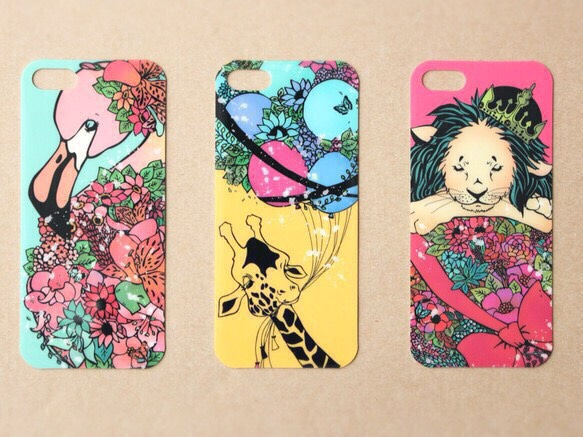 【着せ替え】2個セット♡iPhone5s &SE カバー(バンパー&着せ替えカード2種)キリン×ライオン 5枚目の画像
