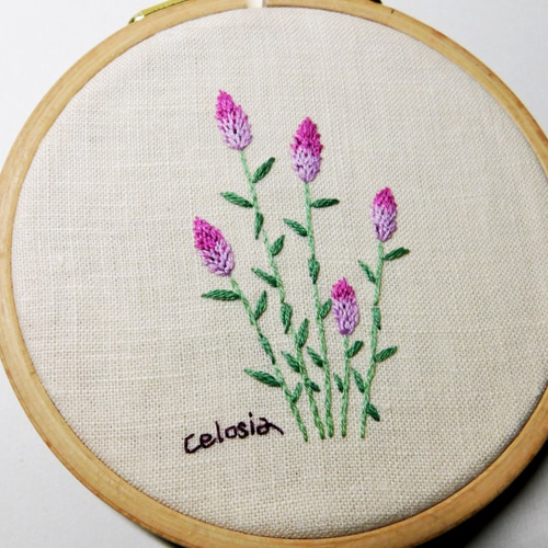 ケイトウの花刺繍☆Hoop Art 壁掛け その他アート chikayo＊c