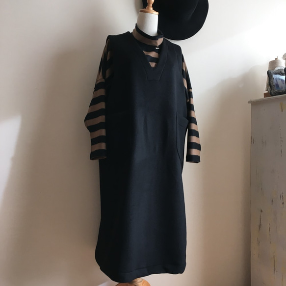 SALE カシミヤウール黒で作ったジャンパースカート 2枚目の画像