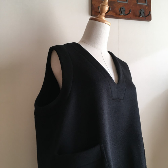 SALE カシミヤウール黒で作ったジャンパースカート 5枚目の画像