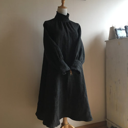 専用　ハンドメイド 麻 リネン ハイネックフレアワンピース 墨染リネンで作ったハイネックフレアワンピース ワンピース blue