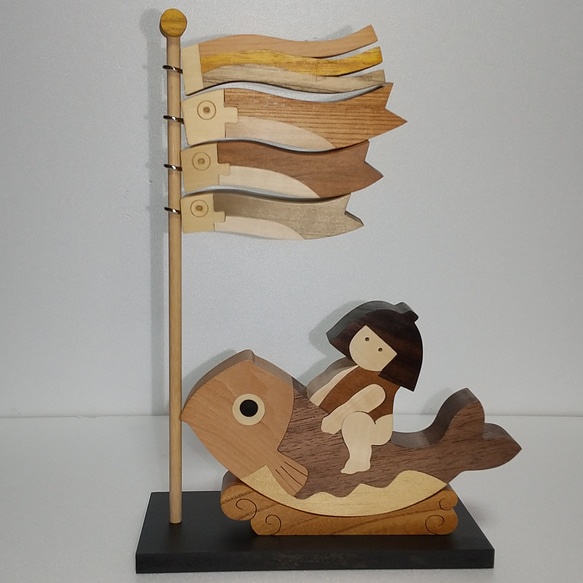 再、再、再、再販❗寄せ木の五月人形  鯉のぼりと鯉乗り金太郎 3枚目の画像