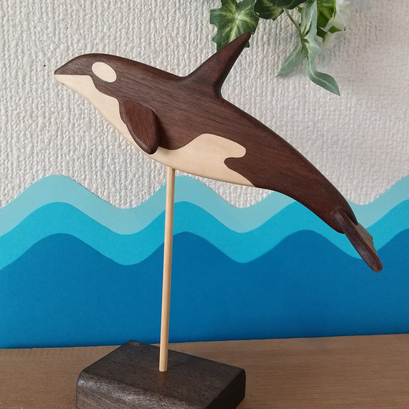 再、再、再販❗New❗寄せ木・象嵌 シャチの置物 立体・オブジェ 木