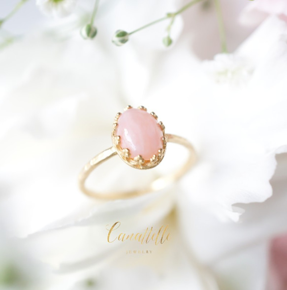 【４月☆新作】天然石☆ピンクオパール・リング ~pink opal~ 3枚目の画像