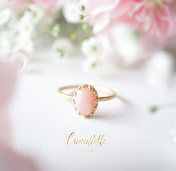 【４月☆新作】天然石☆ピンクオパール・リング ~pink opal~ 5枚目の画像