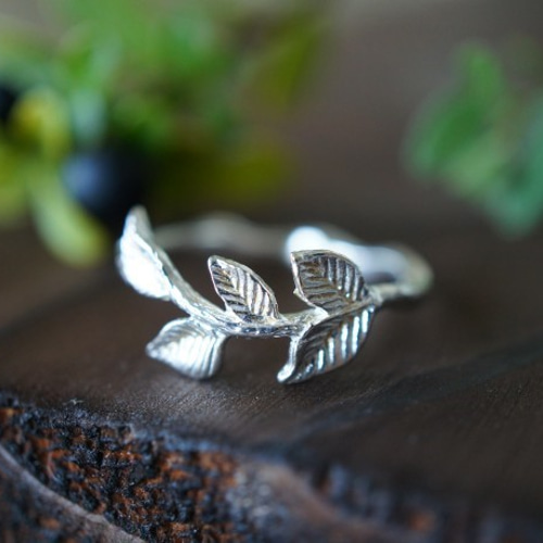 925 Sterling Silver Leaf Ring, Dainty Leaf Rings, Adjustable