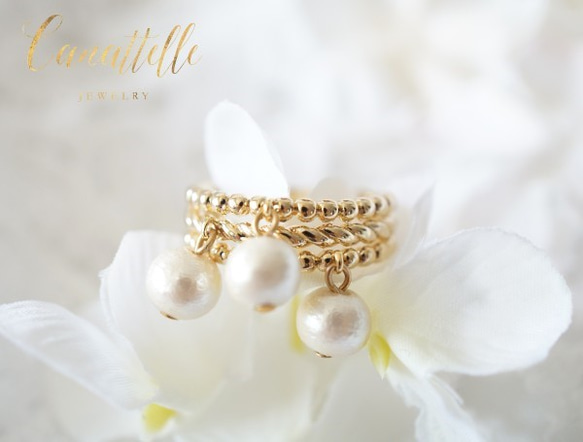 ３連重ね付け風 ツイスト＆ドット・リング ~ stacking pearl ring ~ 4枚目の画像