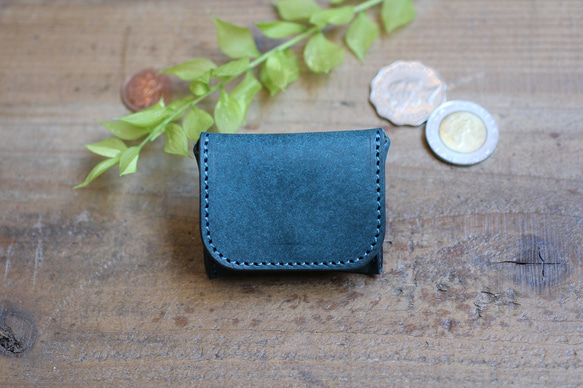 【極小サイズ】Tiny Coin Case / BLUE GREEN *レザーコインケース*小さい小銭入れ*プエブロ 2枚目の画像