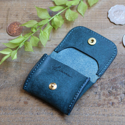 【極小サイズ】Tiny Coin Case / BLUE GREEN *レザーコインケース*小さい小銭入れ*プエブロ 3枚目の画像